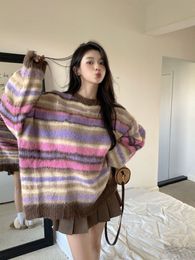 Women's Sweaters Deeptown Vintage Rainbow Striped Sweater Women Y2K Korean Style Oversize Pullover Knitted Tops Jerseys Egirl Kpop Casual Jumper 230919