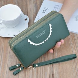 Wallets Women Long Solid Colour Pu Leather Card Holder Female Fashion Letter Double Zipper Coin Purses Lady Clutch Phone Bag