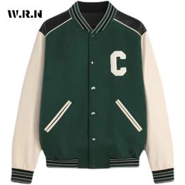 Womens Jackets Winter Sporty Single Breasted VNeck Parkas Jacket For Women Letter Print Outerwear Fashion Baseball Retro Patchwork Coat 230920