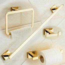 Bath Accessory Set Gold Plated Brass Made Towel Bar Towel Ring Toilet Paper Hold Robe Hook Bathroom Accessories Bathroom Hardware 4 Pcs Set 230920