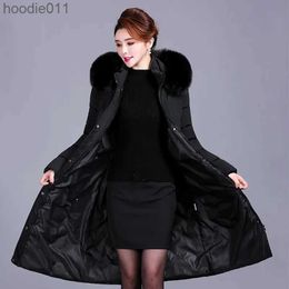 Women's Down Parkas XL-6XL Female Coat Down Cotton Padded Clothes For Women Long Hooded Fur Collar Parkas Middle-Aged 2023 New Mother Winter Jacket L230920