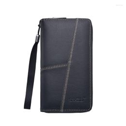 Wallets Men's Leather Wallet Simple Bright Line Design Business Casual Card Bag Large Capacity Document Clip Coin Purse