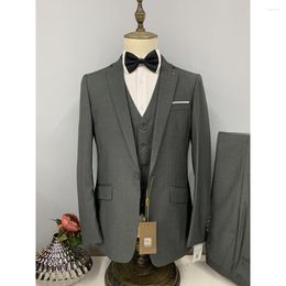 Men's Suits Men Suit Blazer Grey Navy Blue Notched Lapel Single Breasted Jacket Vest Pants Three Piece Slim Fit Wedding Luxury High Quality