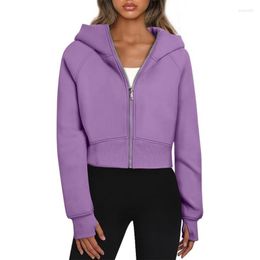 Women's Hoodies Women Fleece Lined Full Zipper Sweatshirts Long Sleeve Crop Tops Clothes