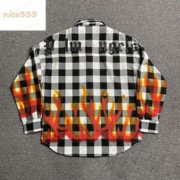 23ss New casual shirts autumn winter letters plaid loose cotton white red stitching Grey men women shirt S-XL307L