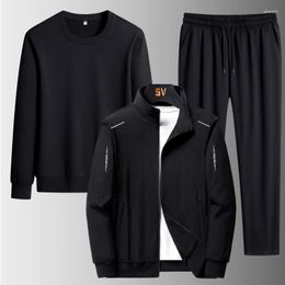 Men's Tracksuits Three-piece Spring And Autumn Sports Leisure Suit Stand-up Collar Cardigan Sweater Solid Colour Trousers