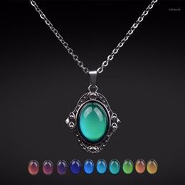 Mood Necklaces Retro Elliptic Jewelry Pendant Necklace Temperature Control Color Change Necklace Stainless Steel Chain1290n