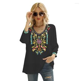 Women's Blouses Eaeovni Boho Floral Embroidered Top Mexican Peasant Long Sleeve Shirt Summer Tunic