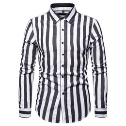 Red Black Blue Vertical stripes men shirt Long Sleeve mens shirts casual slim fit blouses male218A