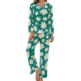 Women's Sleepwear White Daisy Pajamas Flowers Botanical Long Sleeve Retro Pajama Sets 2 Piece Leisure Autumn Custom Birthday Present