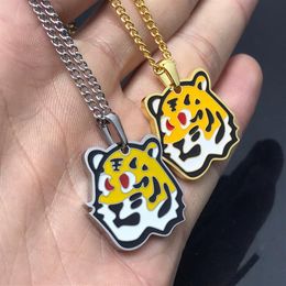 Europe America Fashion New Style Men Chain Necklace Lady Women Silver-colour Metal With V Initials Enamel Tiger Pendant Sweater Ch232A