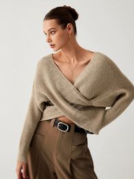 Cross My Heart Oversized Crop Sweater knited sleeved cardigan,high quality sexy pullovers fold sweater womens sweater series women brown sweater