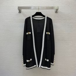 2023 Autumn Black Contrast Color Contrast Trim Knitted Cardigan Sweater Long Sleeve V-Neck Double Pockets Classic Sweaters Coats B3S201409