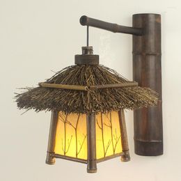 Wall Lamp Antique Rural Bamboo Japanese Zen Southeast Asia Cabin Wooden Lantern For Bar Bedside