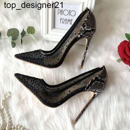 New 23ss Casual Designer fashion brand women shoes Black crystal mesh point toe high heels stiletto stripper bride wedding pumps womens high heel