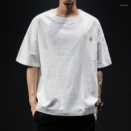 Men's T Shirts Summer Short-Sleeved T-shirt Cotton And Linen Casual Male Breathable Loose Hip Hop Embroidery Top Tees