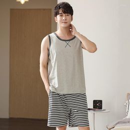 Men's Sleepwear Full Cotton Pyjamas For Men Sleeveless Man Vest Shorts Homewear Modal Soft Comfortable Nightwear M - XXXXL