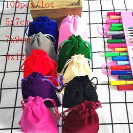 Jewellery Boxes 100 Pcs Lot Velvet Drawstring Bags Package Gift Christmas Wedding Packaging small Pouches 230920