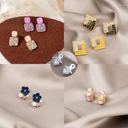 Stud Earrings High Grade Crystal Square Flower Mini Fashion Cute Geometric Shaped Ear Jewellery Party Gifts For Women Girls