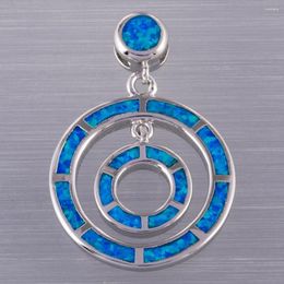 Pendant Necklaces KONGMOON Double Circle Ocean Blue Fire Opal Silver Plated Jewelry For Women Necklace