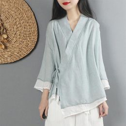 Women Linen Shirt Tops Chinese Style Vintage Shirt Cardigan Coat Fairy Tai Chi Uniform Tang Suit Breathable Casual Hanfu2430