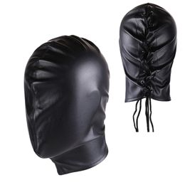 Costume Accessories Unisex Women Mens Cosplay Face Mask Halloween Sexy PU Leather Drawstring Full Face Mask Hood for Role Play Costume Head Cover