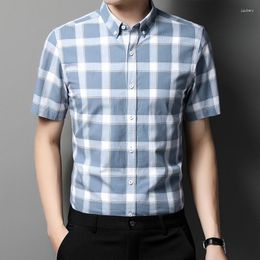 Men's Casual Shirts 2023 Summer Men Plaid Short Sleeve Fashion Thin Smart Classic Square Collar Shirt Brand Clothing