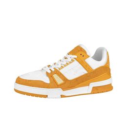 High quality luxury designer shoes men casual Shoe Fluorescent yellow and white calfskin sneakers MJNH00002