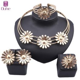 Women African Beads Jewellery Sets Flower Statement Necklace Earring Ring Bangle Wedding Party Gift Jewelries