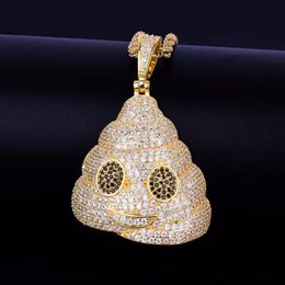 Bubble Letter Poop Style Pendant Necklace Men's Hip Hop Jewellery Iced Out Cubic Zircon Rock Street Gold Silver Colour For Gift2584