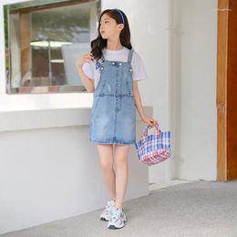 Girl Dresses Girls' Denim Suspender Dress Western Style Summer Wear Fashion Suit Children's Medium And Big