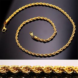 Gold Chains Fashion Stainless Steel Hip Hop Jewellery Rope Chain Mens Necklace232M