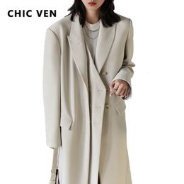 Women's Trench Coats CHIC VEN Women Blazers Thick Long Coat Tailored Windbreaker Outerwear Female Top Office Lady Autumn Winter 230920