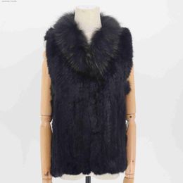 Women's Fur Faux Fur 2021 Fashion Real Rabbit Fashion Fur Vest High-end Women Knitted Sleeveless Fur Vests With Natural Raccoon Fur Jacket Women Coat L230920