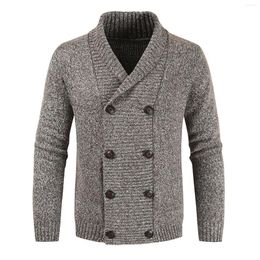 Men's Sweaters Men Knitted Cardigan Sweater Bussiness Fall Winter Male Slim Warm Knitting Casual Shawl Collar Jacket Double Breasted