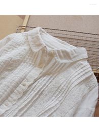 Women's Blouses Lamtrip Unique Folds Pleated Lace Patchwork Super Soft Double Layers Cotton Yarn White Shirt Blouse 2023