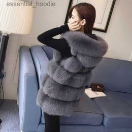 Women's Fur Faux Fur Winter New Women Faux Fox Fur Coat Plush Fashion Warm Slim Sleeveless Waistcoat Large Size 4xl Hooded Fake Fur Gilet 2023 L230920