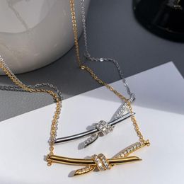 Chains Europe Designer Brand Cross Knotted Gold Silver Zircon Necklace Women High Quality Luxury Fine Jewelry Wedding Gift Trend