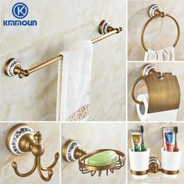 Bath Accessory Set Antique Brass Brushed Bathroom Accessories Towel Bar Paper Holder Cloth Hook Soap Dish Cup Holder Toilet Brush Holder 230920