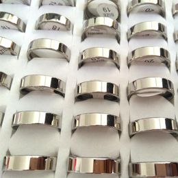 Whole Bulk lots 100PCS Unisex Silver 6mm Plain Quality Shiny 316L Stainless Steel Wedding Engagement Rings Lovers Couples Fing2609