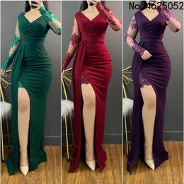 Ethnic Clothing African Lace Dress Women 2021 Robe Africaine Femme Bazin Riche Embroidery Wedding Design Long Sexy Slit Party Dres198C