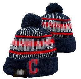 Idians Beanies Cap Cleveland Wool Warm Sport Knit Hat Hockey North American Team Striped Sideline USA College Cuffed Pom Hats Men Women