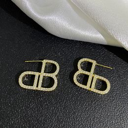 Designer Letter Stud Earrings For Women Gold Silver Glod Plated Shiny Letter B Dangle Earrings Jewelry