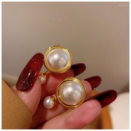 Dangle Earrings For Women S925 Created Pearl Round Vintage High Quality Luxury Earring Fine Jewelry Accessory Party Birthday Gifts