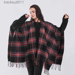 Women's Cape Luxury Style Retro Plaid Autumn And Winter New Outer Cape Women's Shawl Warm Imitation Cashmere Cotton Fringed Scarf L230920