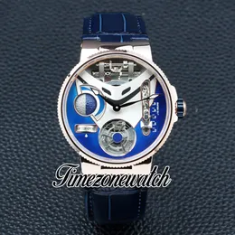 New Mega Yacht 44mm 6319-305 Enamel 3D Automatic Tourbillon Mens Watch Blue Steel White Dial Rose Gold Case Blue Leather Strap Gents Watches Timezonewatch Z04