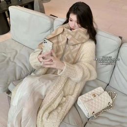 High version FD cashmere letter ff milk tea wool shawl star double sided warm scarf autumn and winter