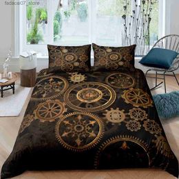 Bedding sets Ndustrial Gear Duvet Cover Set Queen Size Steampunk Style Locks Comforter Cover Boys Men Mechanical Device Polyester Bedding Set Q230920