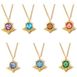 Pendant Necklaces Genshin Impact Vision Necklace For Men Gold Color God's Eye Key Chain Women Accessories Cute Bag KeyRing