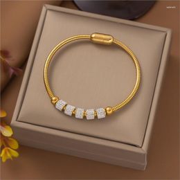 Link Bracelets ANENJERY 316L Stainless Steel Shiny Zircon Beads Bracelet For Women Trendy Magnetic Buckle Bcaelets Female Wholesale